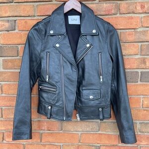 Lini Mila Black Leather Moto Jacket Sz P Ret $980